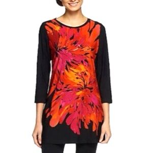 QVC Susan Graver PETITE MEDIUM Printed Liquid Knit 3/4 Sleeve Sparkle Tunic